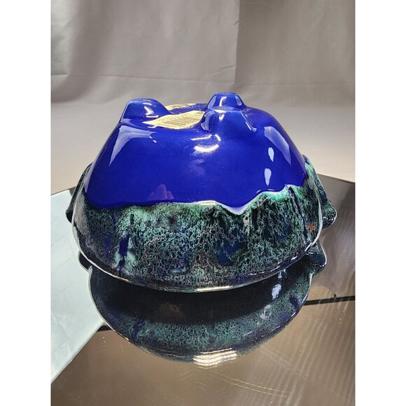 Top Pottery Deep Blue Ocean Fluted Bowl Hanging Pot Home Decor Vintage - Picture 12 of 15